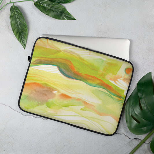 Green Watercolor Landscape Laptop Sleeve - Aquamarine Design - Artistic Gifts for Women - Art by Artist Tania Herrera from Aquamarine Design Studio