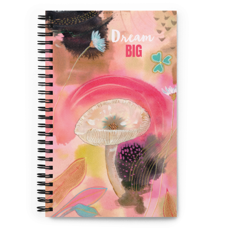 Whimsical Mushroom Spiral notebook - Aquamarine Design - Artistic Gifts for Women - Art by Artist Tania Herrera from Aquamarine Design Studio