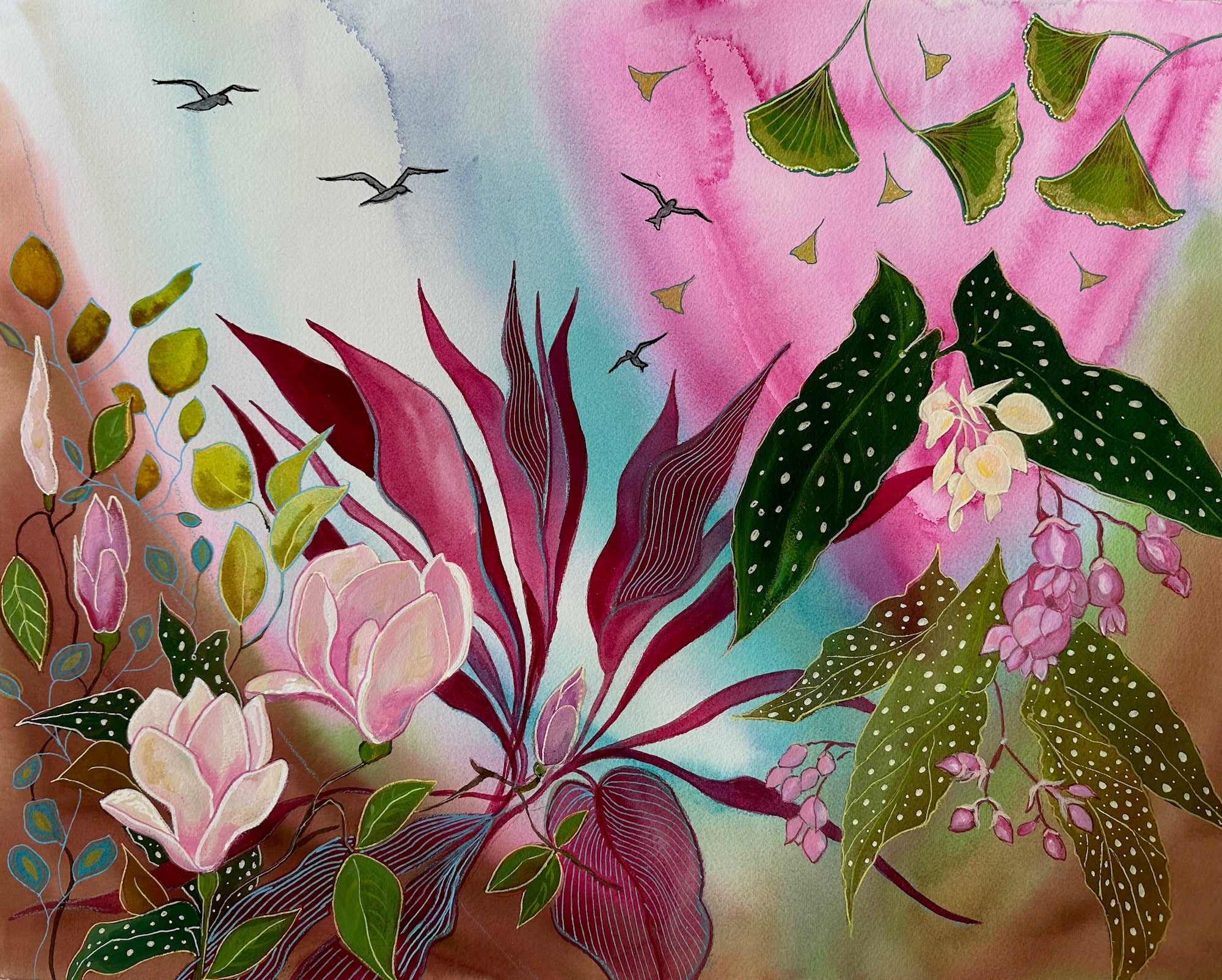 Artwork featuring vibrant pink and aquamarine blue hues, a colorful and eye-catching piece from Aquamarine Design Studio, perfect as a unique art gift, reflecting artistic creativity and suitable for artistic home decor. Art and Gifts by Artist Tania Herrera.