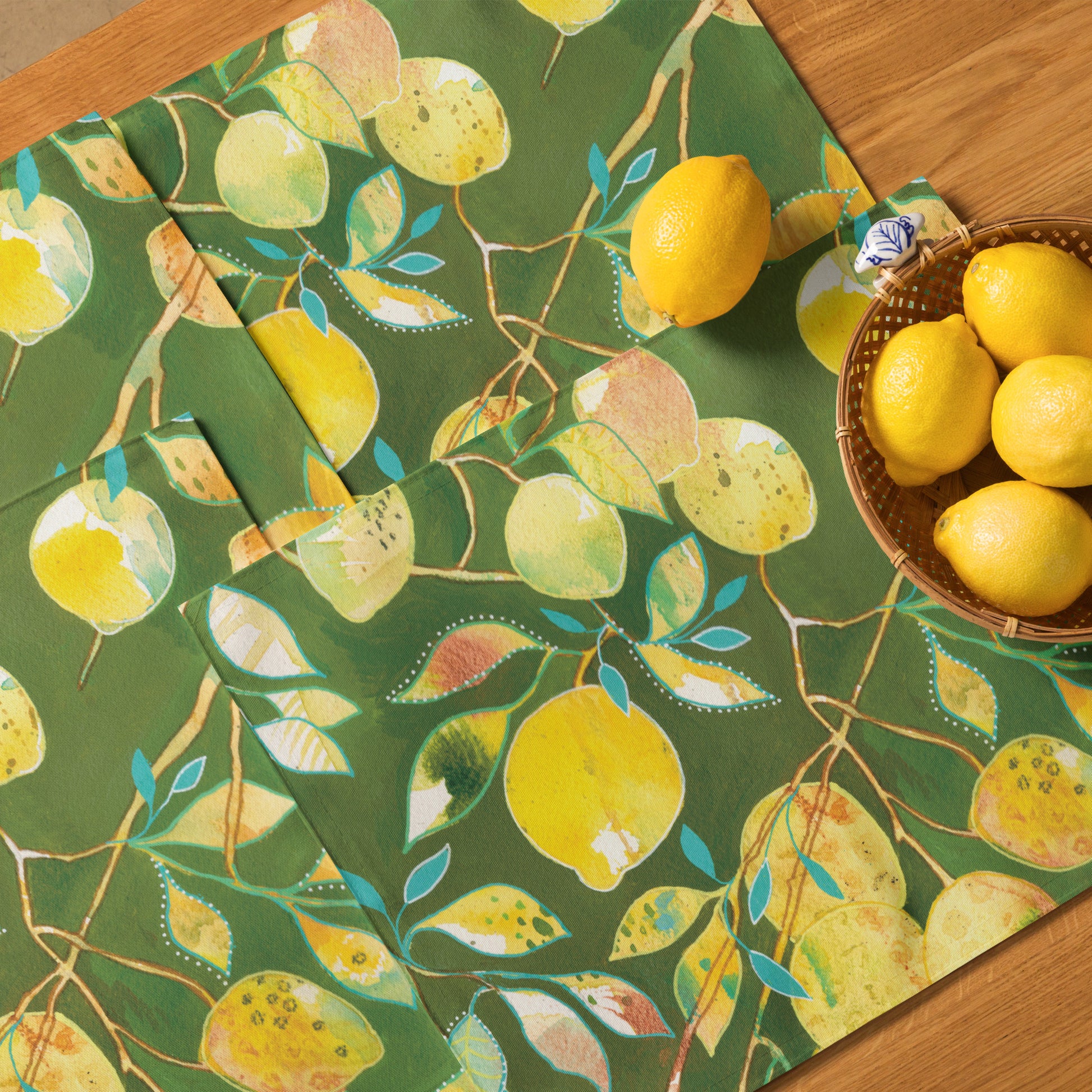 Sorrento Lemons Placemat Set - Aquamarine Design - Artistic Gifts for Women - Art by Artist Tania Herrera from Aquamarine Design Studio