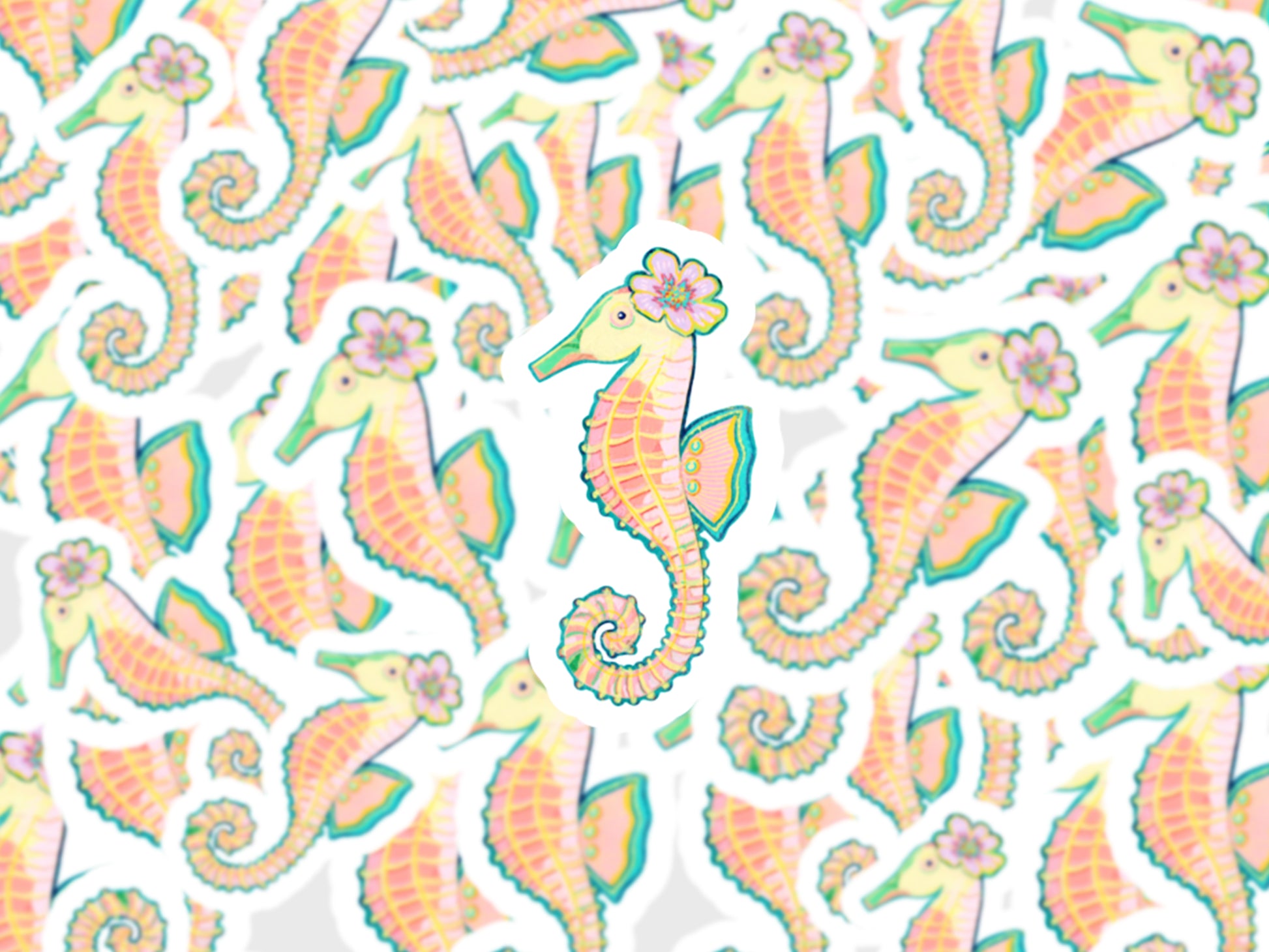 Seahorse Bubble-free stickers - Aquamarine Design - Artistic Gifts for Women - Art by Artist Tania Herrera from Aquamarine Design Studio