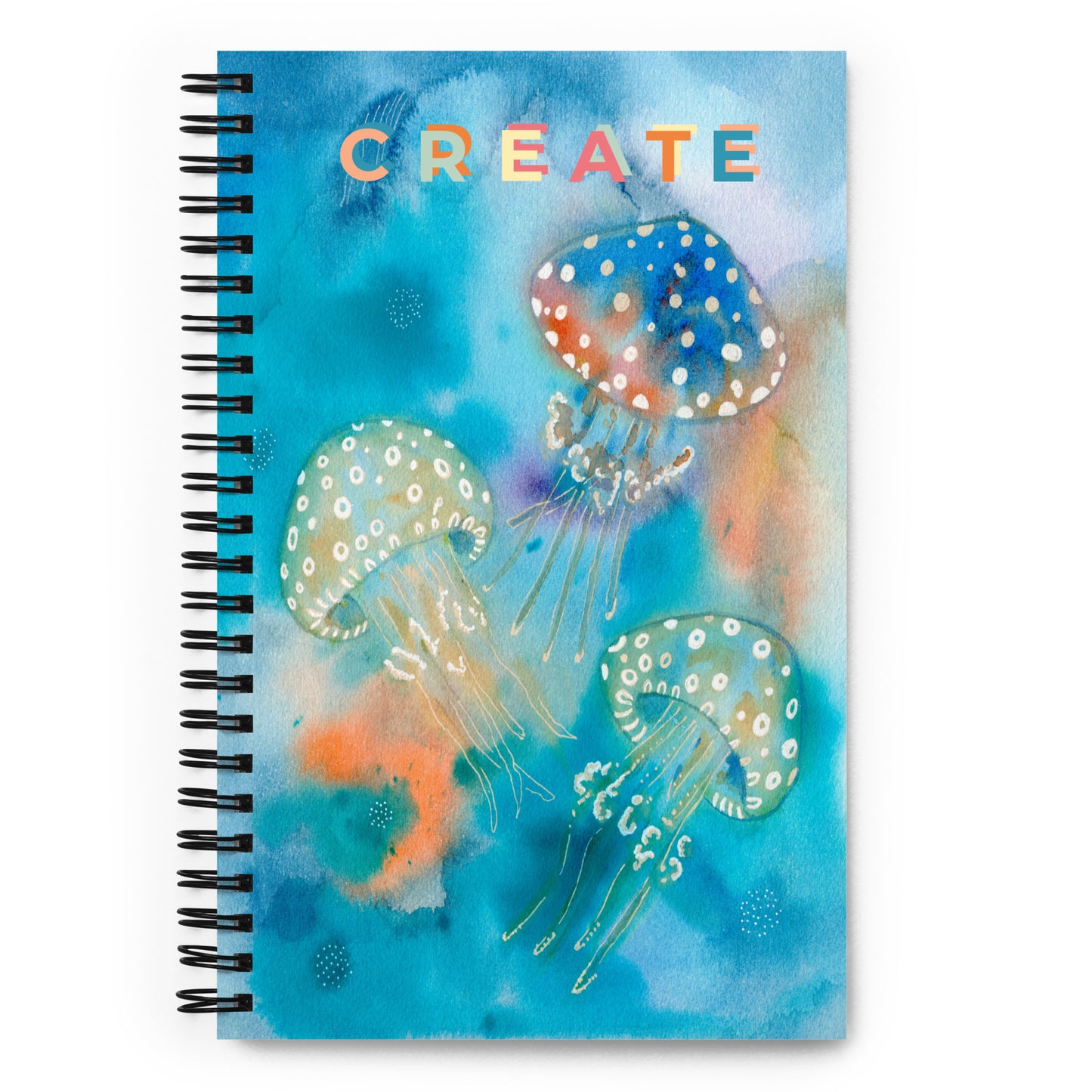 Multicolor Jellyfish Spiral notebook - Aquamarine Design - Artistic Gifts for Women - Art by Artist Tania Herrera from Aquamarine Design Studio