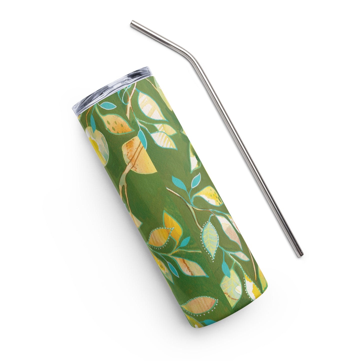 Sorrento Lemons Stainless steel tumbler - Aquamarine Design - Artistic Gifts for Women - Art by Artist Tania Herrera from Aquamarine Design Studio