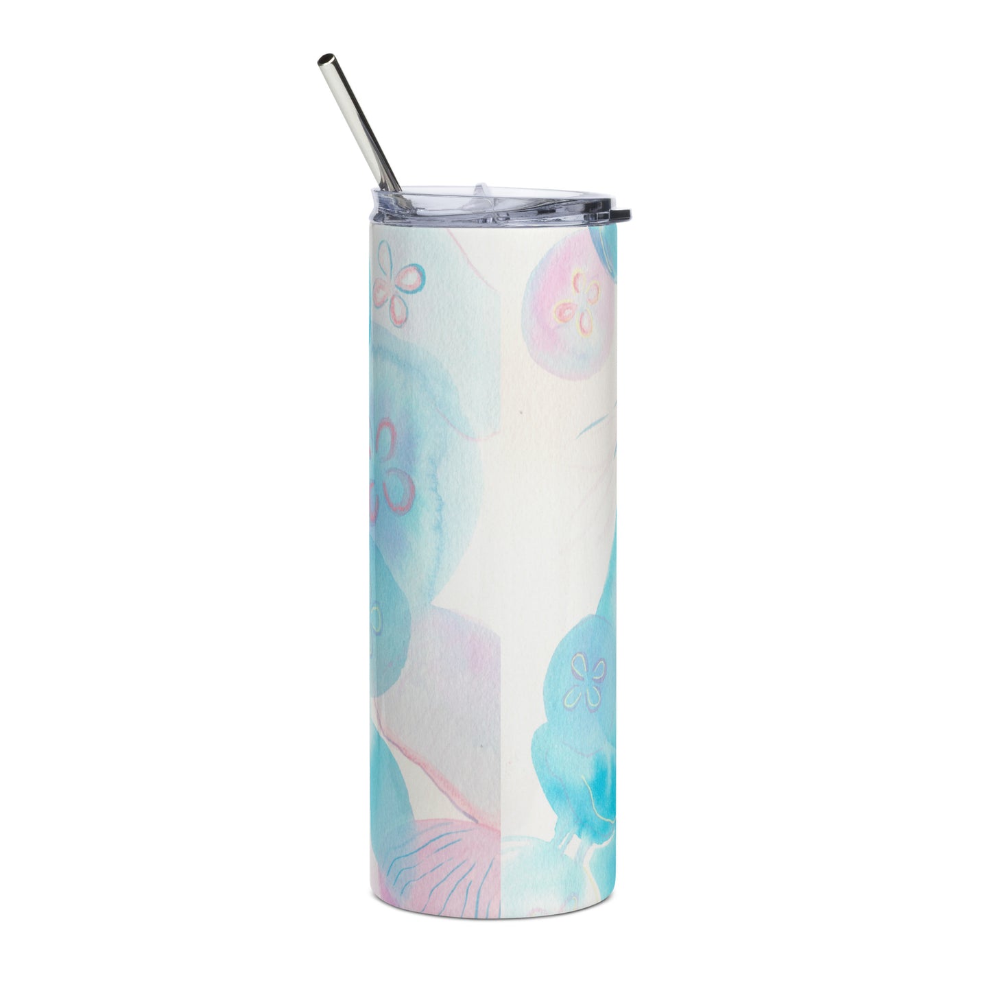 Light Blue Jellyfish Stainless steel tumbler - Aquamarine Design - Artistic Gifts for Women - Art by Artist Tania Herrera from Aquamarine Design Studio