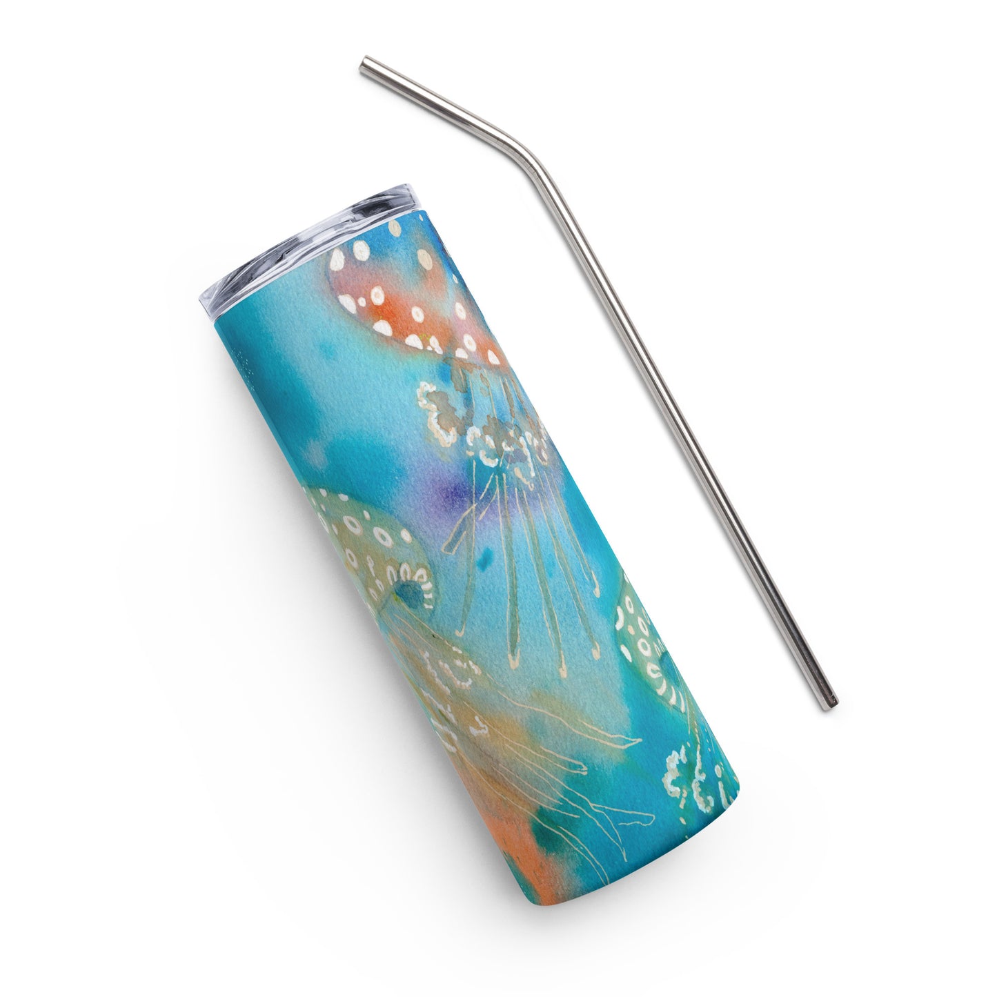 Multicolor Jellyfish Stainless steel tumbler - Aquamarine Design - Artistic Gifts for Women - Art by Artist Tania Herrera from Aquamarine Design Studio