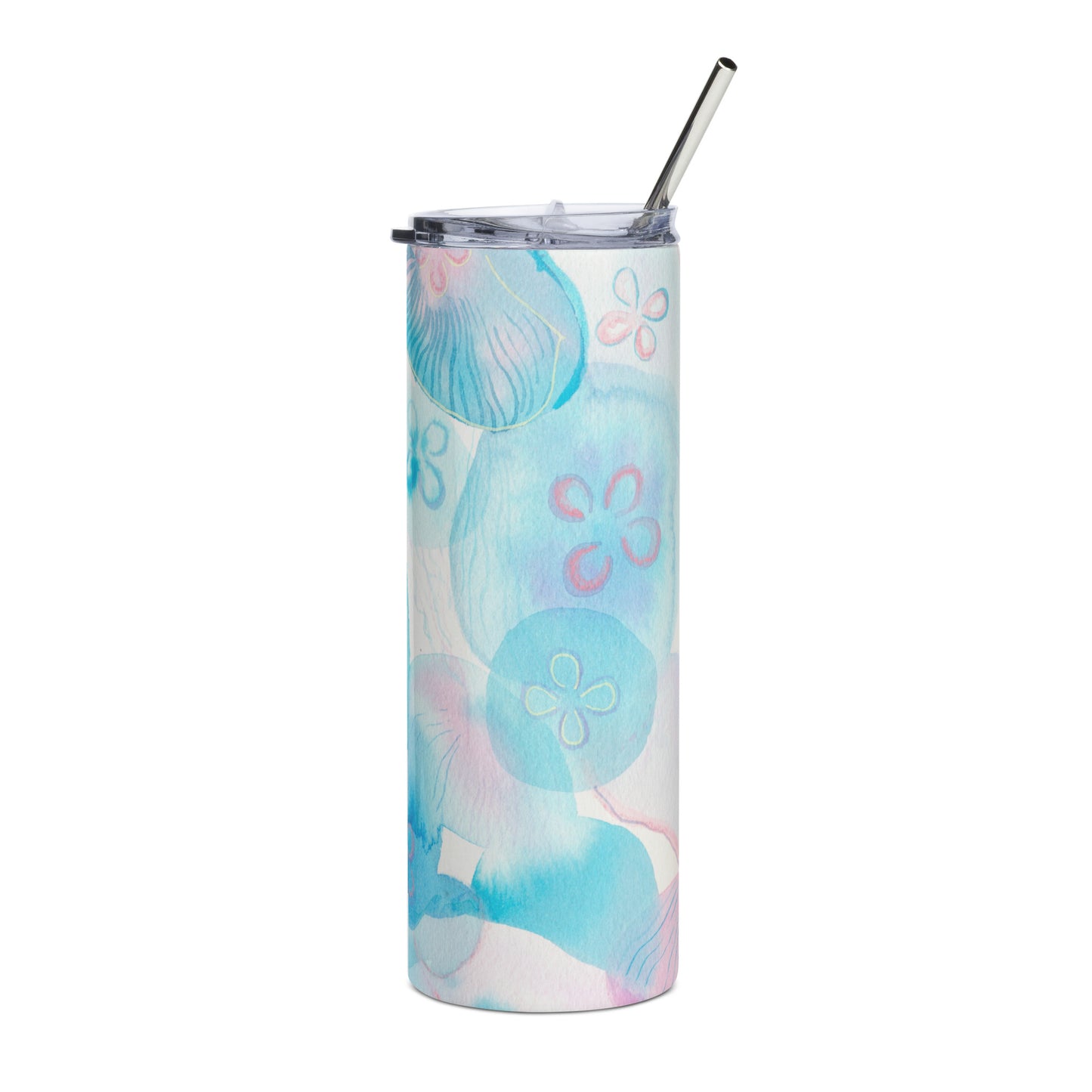 Light Blue Jellyfish Stainless steel tumbler - Aquamarine Design - Artistic Gifts for Women - Art by Artist Tania Herrera from Aquamarine Design Studio
