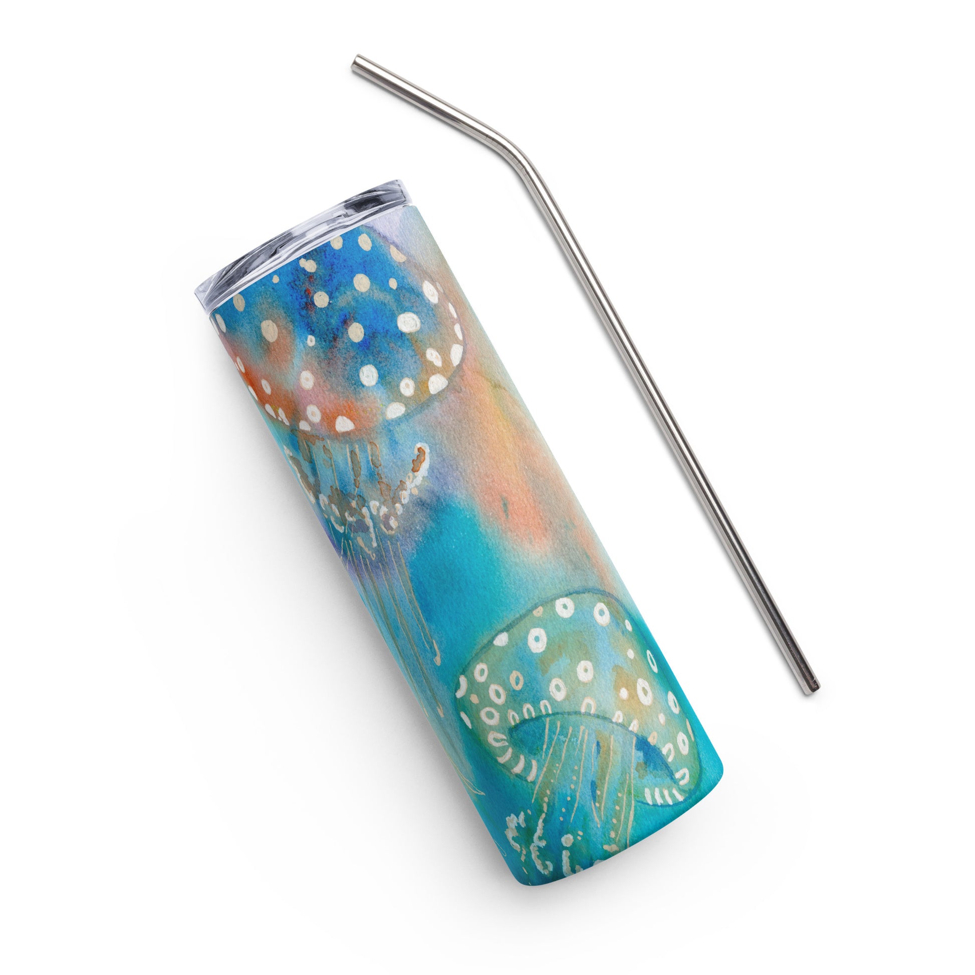 Multicolor Jellyfish Stainless steel tumbler - Aquamarine Design - Artistic Gifts for Women - Art by Artist Tania Herrera from Aquamarine Design Studio