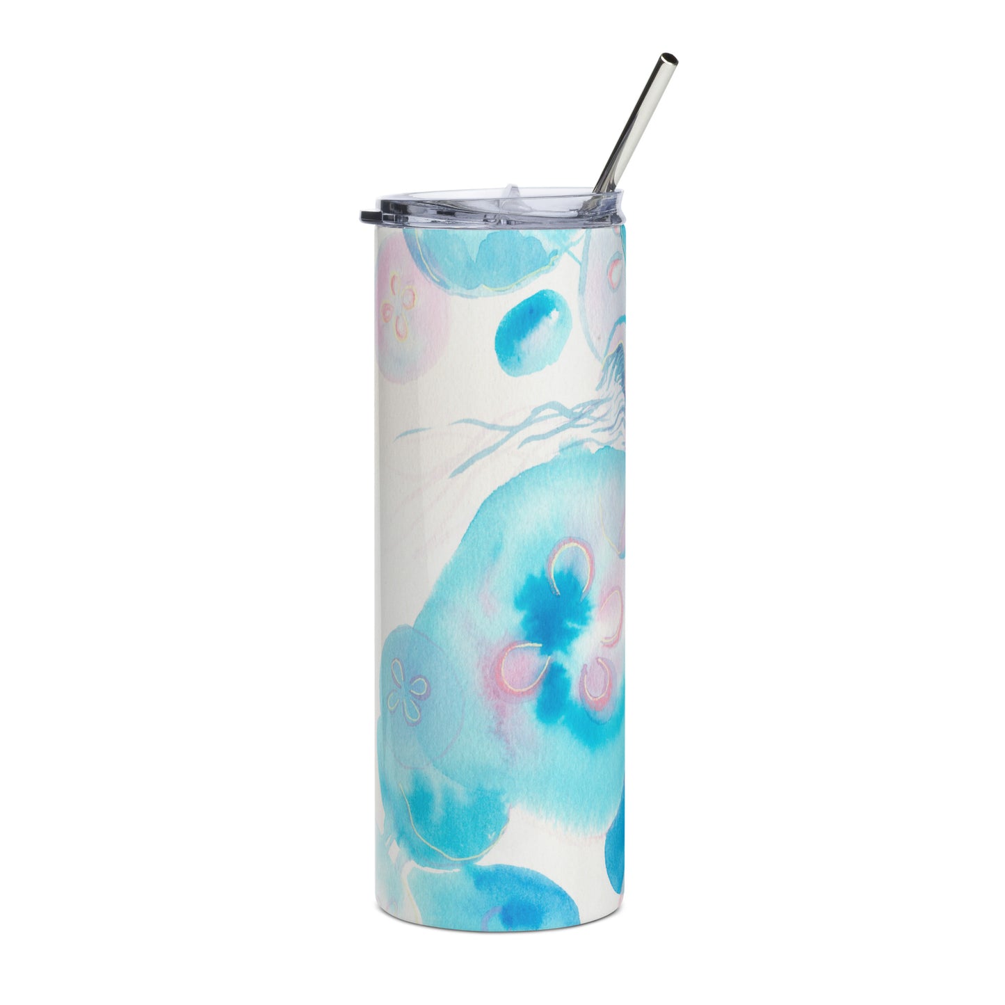 Light Blue Jellyfish Stainless steel tumbler - Aquamarine Design - Artistic Gifts for Women - Art by Artist Tania Herrera from Aquamarine Design Studio