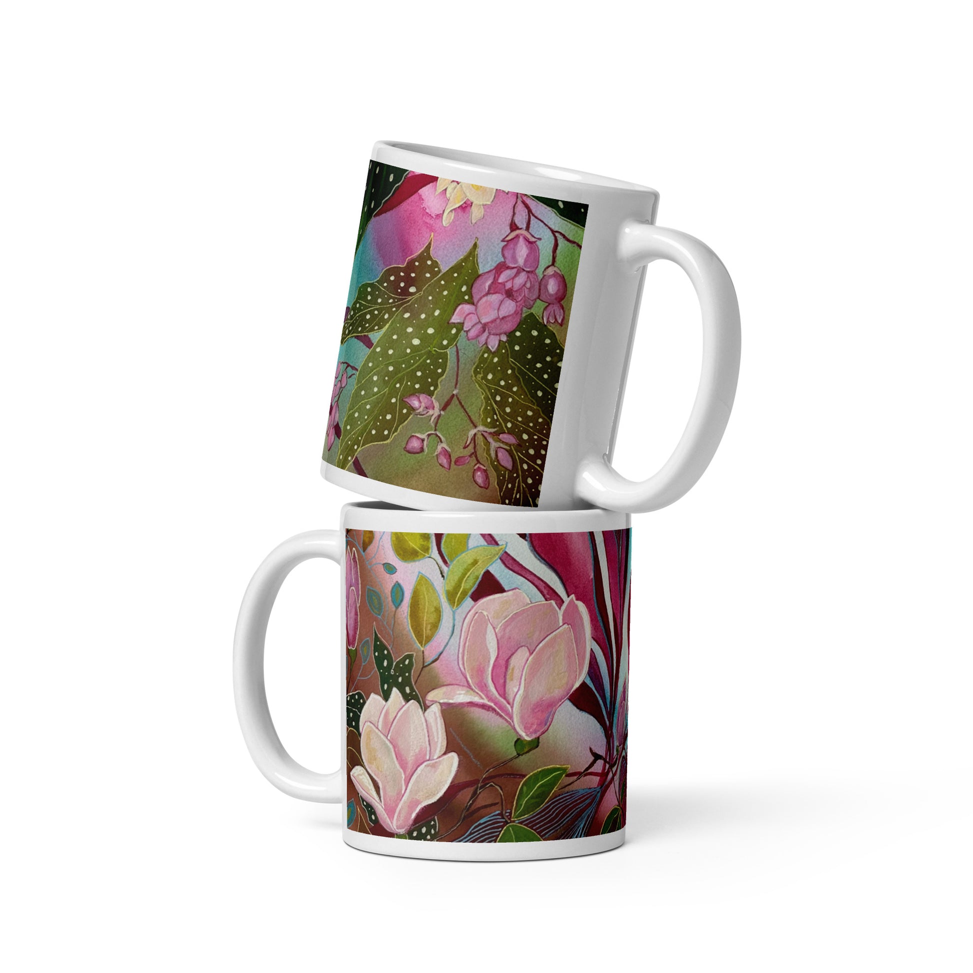 Pink Garden glossy mug - Aquamarine Design - Artistic Gifts for Women - Art by Artist Tania Herrera from Aquamarine Design Studio