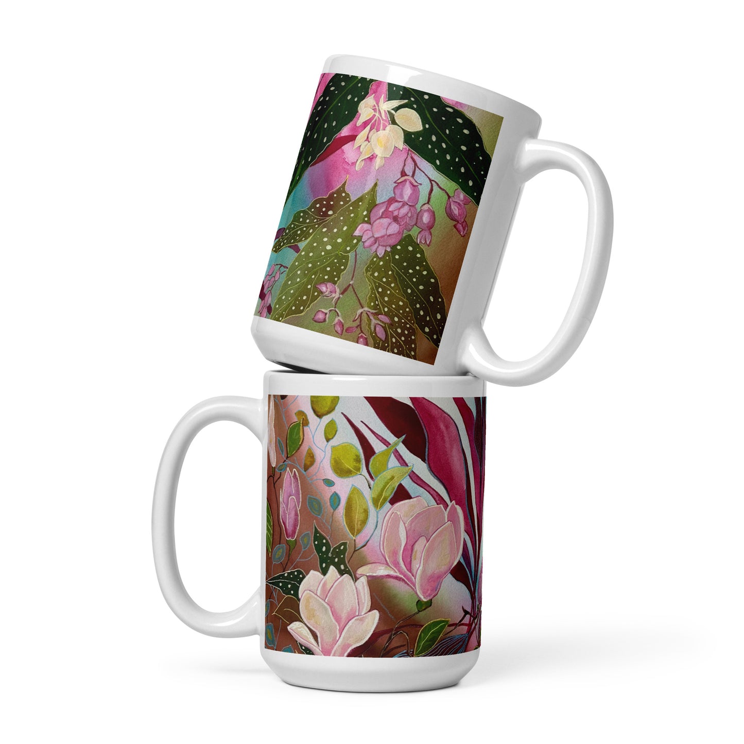 Pink Garden glossy mug - Aquamarine Design - Artistic Gifts for Women - Art by Artist Tania Herrera from Aquamarine Design Studio