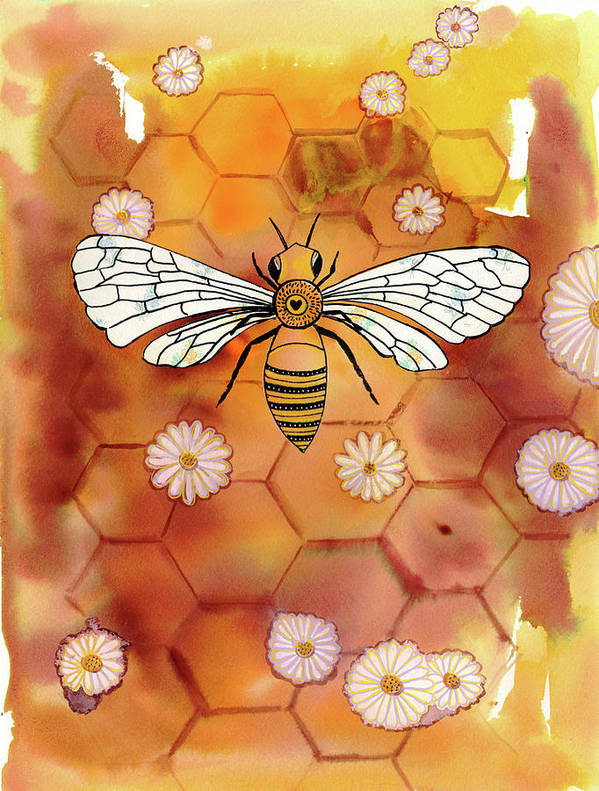 Honey Bee - Art Print - Aquamarine Design - Artistic Gifts for Women - Art by Artist Tania Herrera from Aquamarine Design Studio