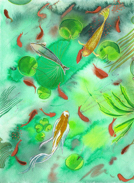 Koi Fish In Serene Pond 1 - Art Print
