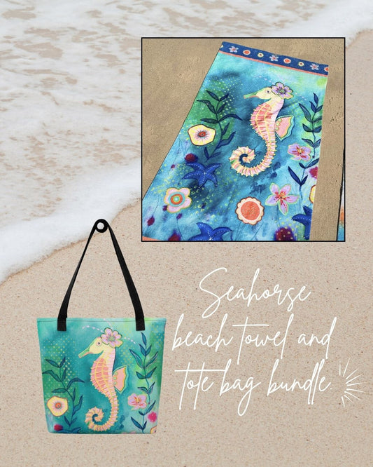 Seahorse Beach Towel and Tote Bag Bundle