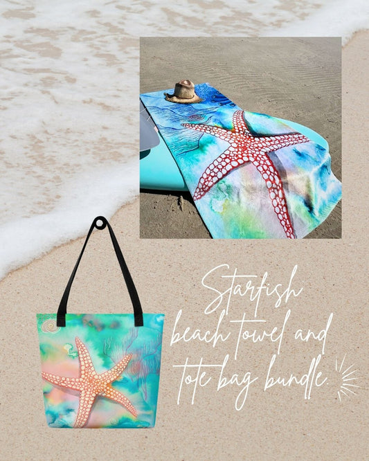 Starfish Beach Towel and Tote Bag Bundle