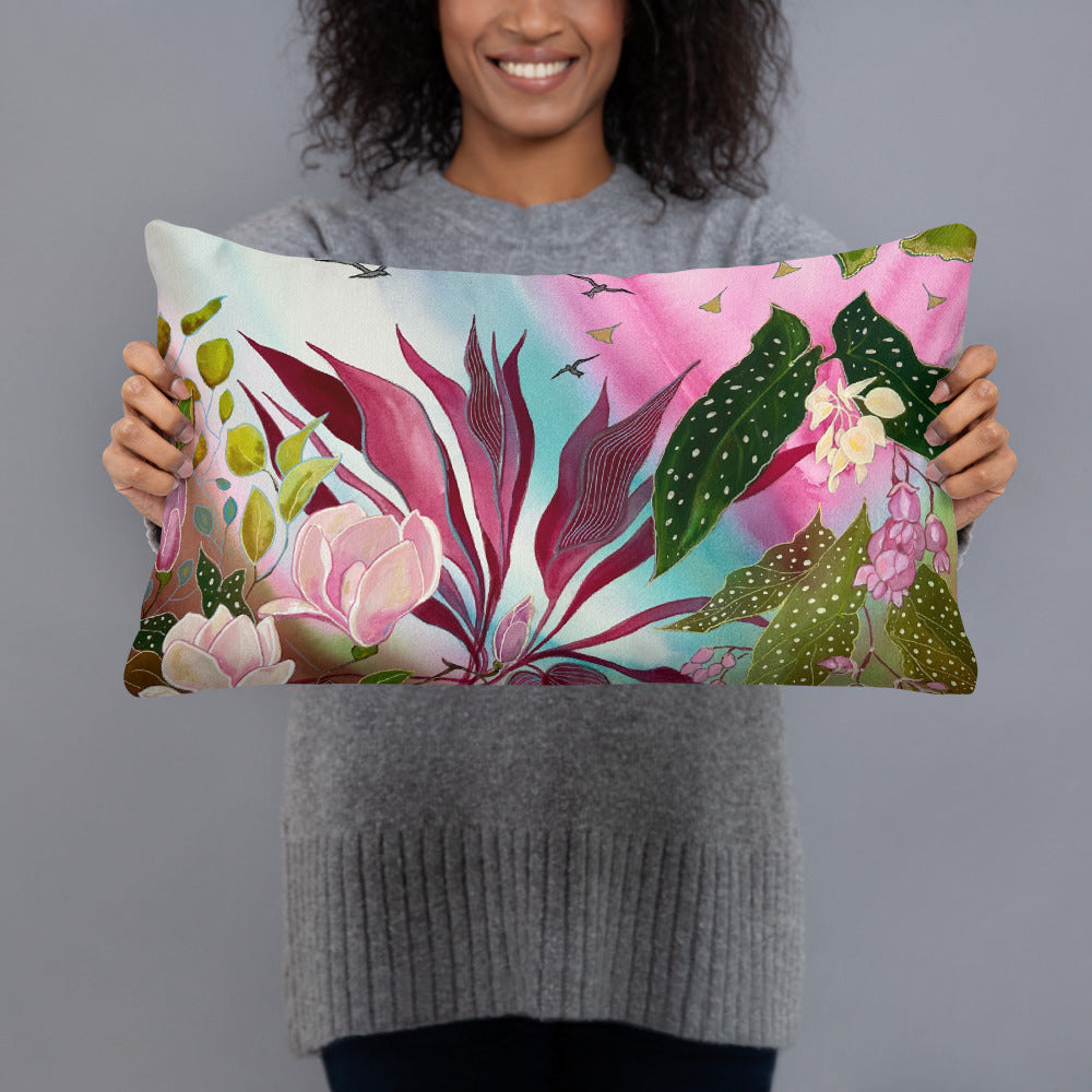 Pink Garden Pillow - Aquamarine Design - Artistic Gifts for Women - Art by Artist Tania Herrera from Aquamarine Design Studio