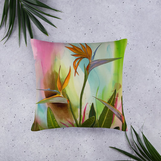 Birds of Paradise- Basic Pillow - Aquamarine Design - Artistic Gifts for Women - Art by Artist Tania Herrera from Aquamarine Design Studio