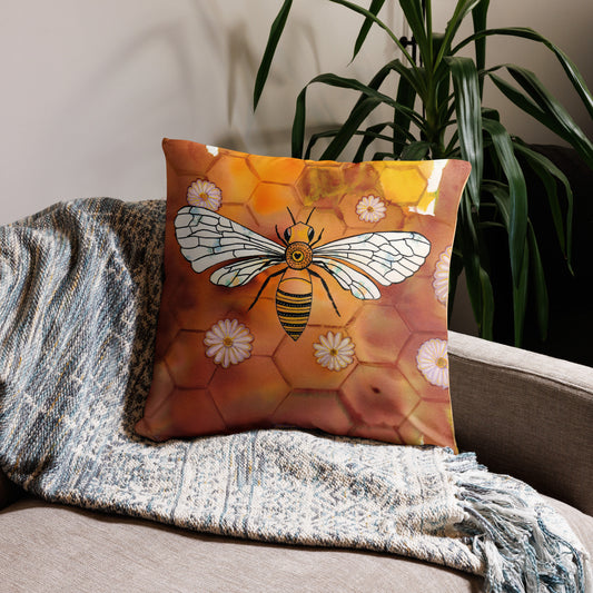 Honey Bee Pillow - Aquamarine Design - Artistic Gifts for Women - Art by Artist Tania Herrera from Aquamarine Design Studio