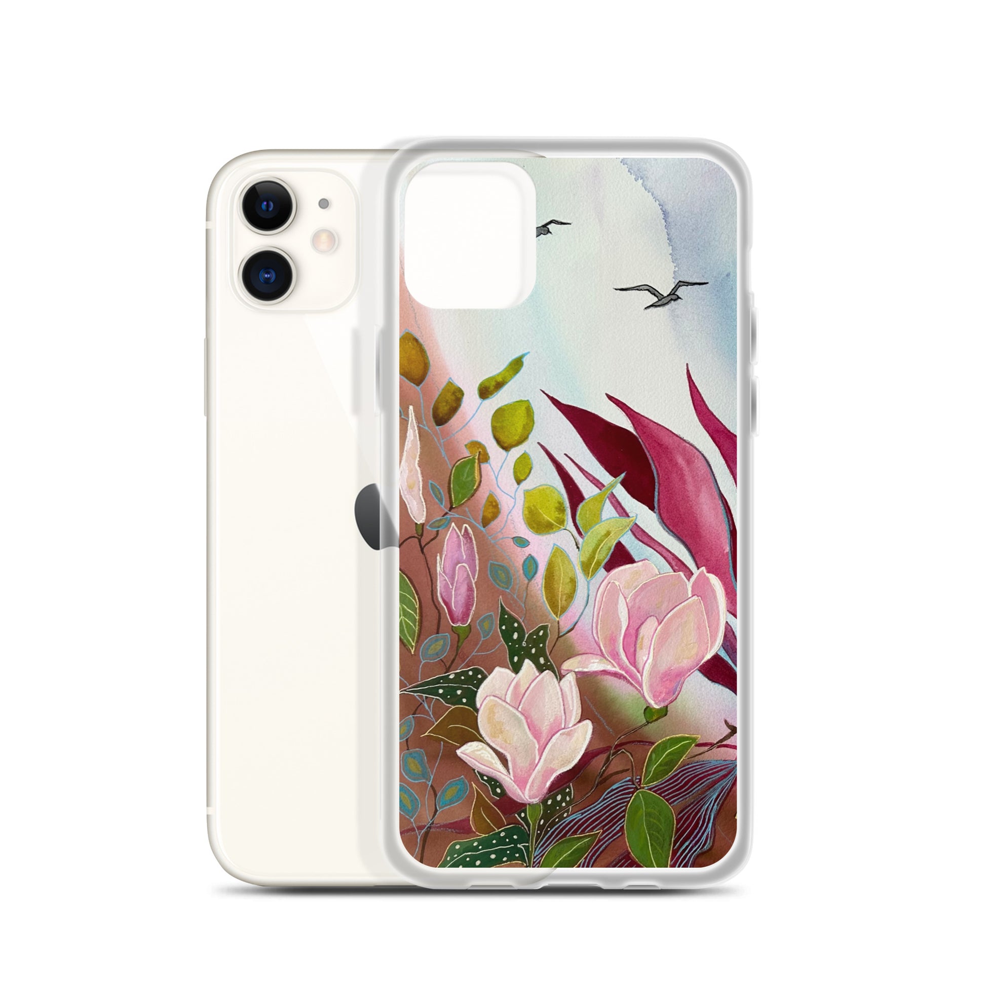 Pink Garden Clear Case for iPhone® - Aquamarine Design - Artistic Gifts for Women - Art by Artist Tania Herrera from Aquamarine Design Studio