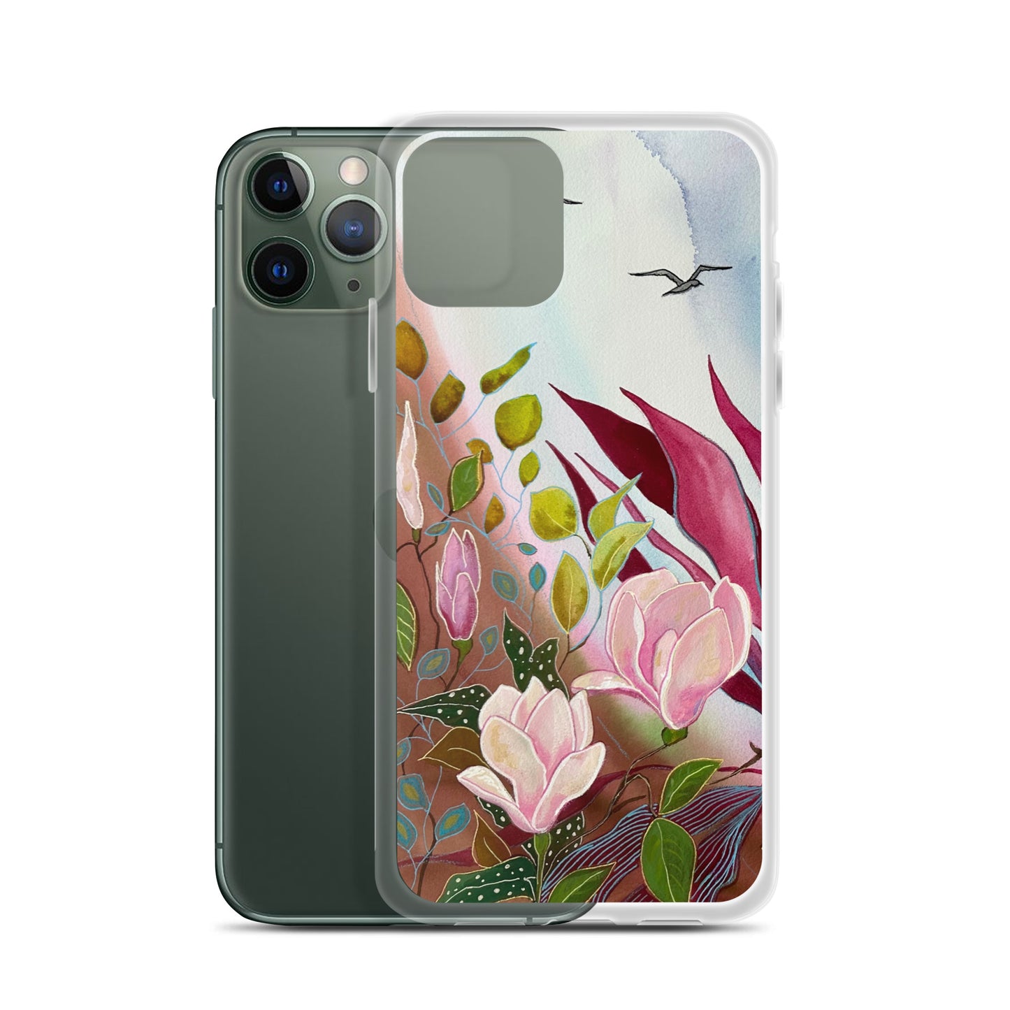 Pink Garden Clear Case for iPhone® - Aquamarine Design - Artistic Gifts for Women - Art by Artist Tania Herrera from Aquamarine Design Studio