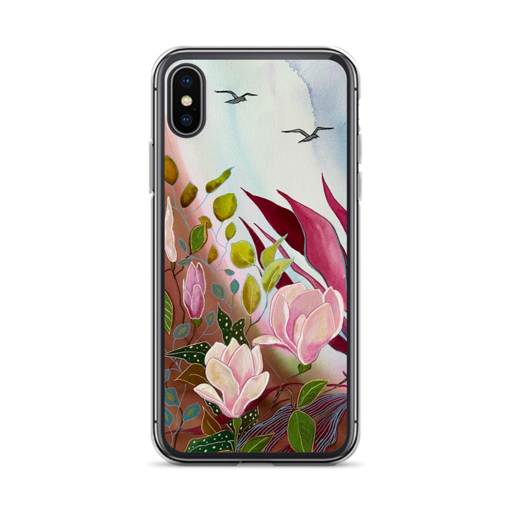 Pink Garden Clear Case for iPhone® - Aquamarine Design - Artistic Gifts for Women - Art by Artist Tania Herrera from Aquamarine Design Studio