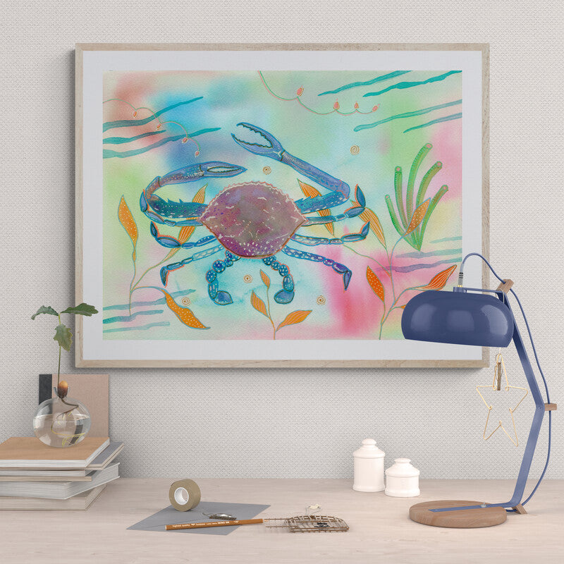 Blue Crab - Art Print - Aquamarine Design - Artistic Gifts for Women - Art by Artist Tania Herrera from Aquamarine Design Studio