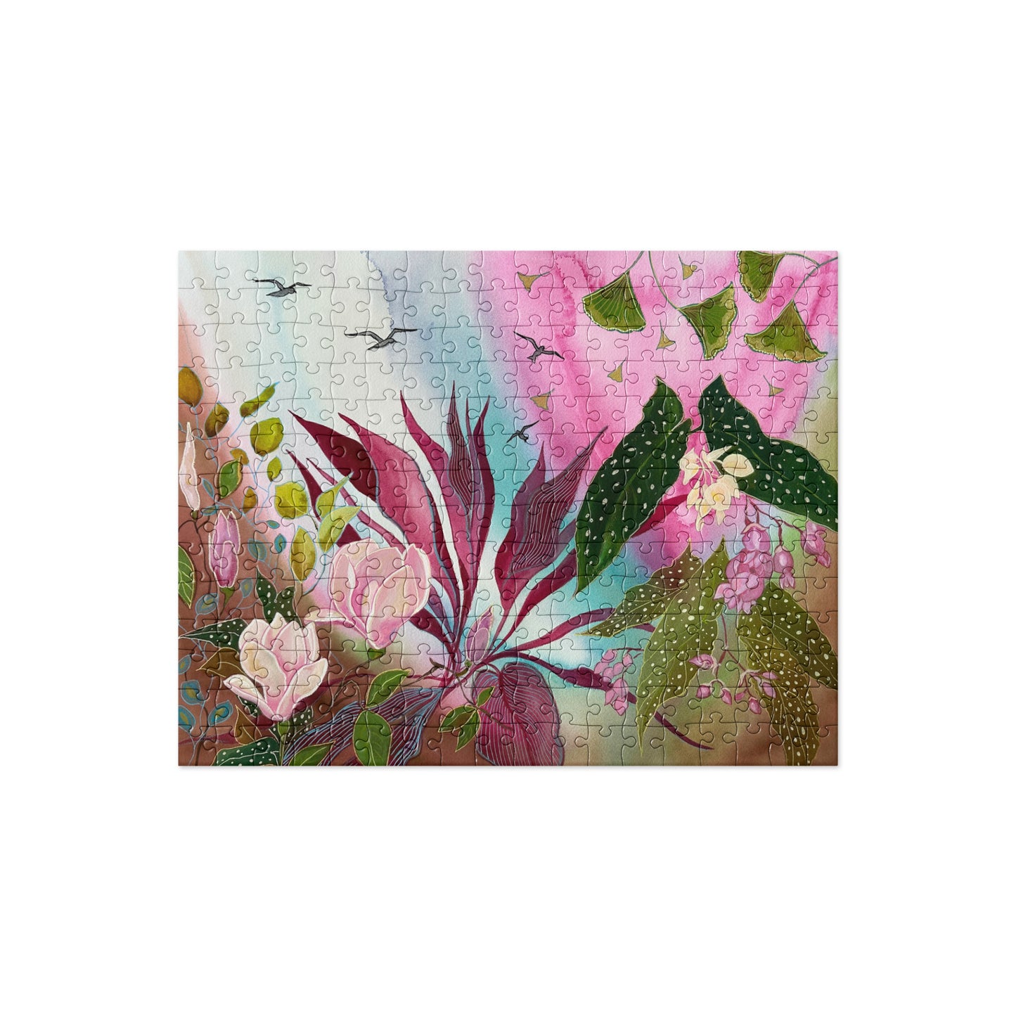 Pink Garden Jigsaw puzzle - Aquamarine Design - Artistic Gifts for Women - Art by Artist Tania Herrera from Aquamarine Design Studio