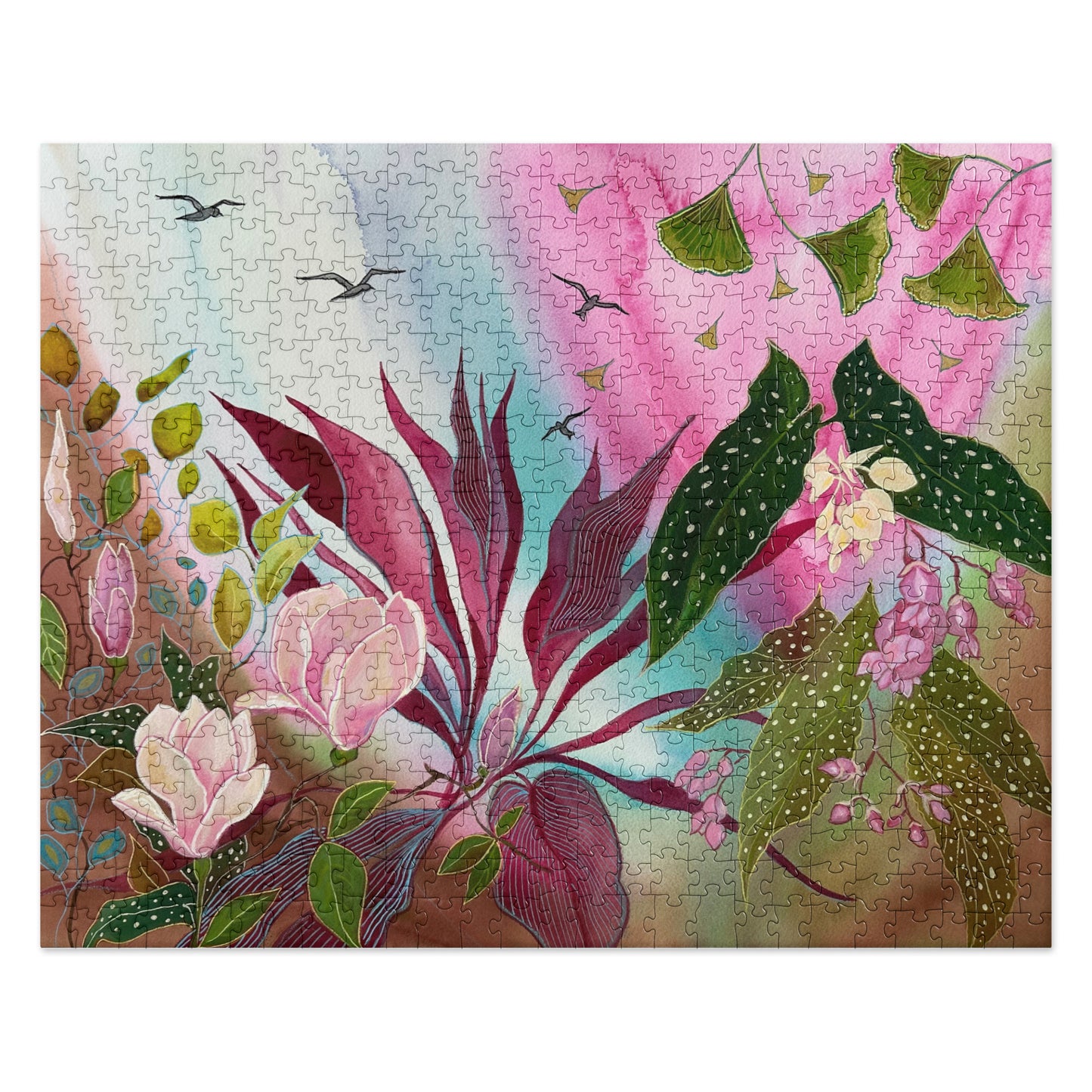 Pink Garden Jigsaw puzzle - Aquamarine Design - Artistic Gifts for Women - Art by Artist Tania Herrera from Aquamarine Design Studio