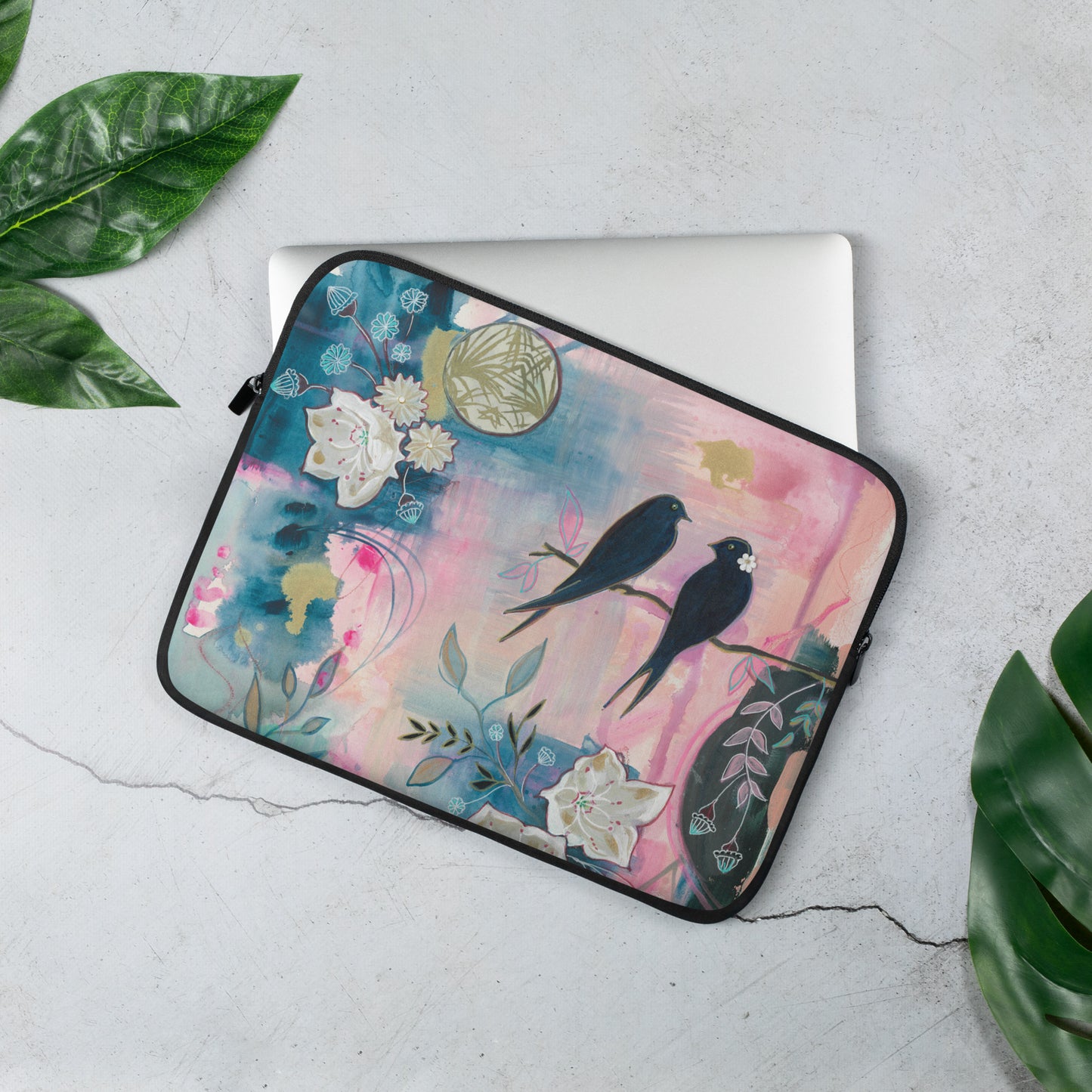 Birds Couple Laptop Sleeve - Aquamarine Design - Artistic Gifts for Women - Art by Artist Tania Herrera from Aquamarine Design Studio