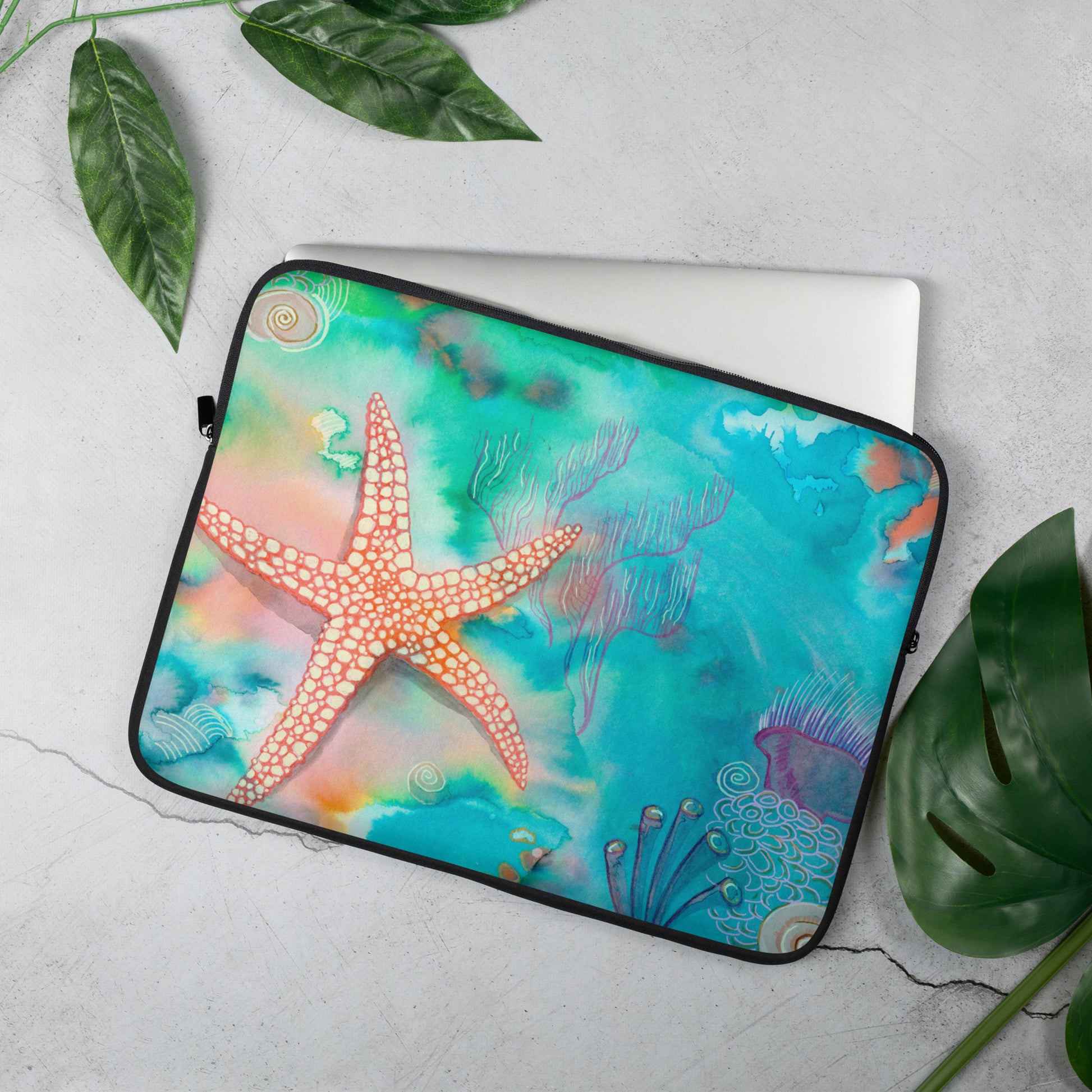 Starfish - Laptop Sleeve - Aquamarine Design - Artistic Gifts for Women - Art by Artist Tania Herrera from Aquamarine Design Studio