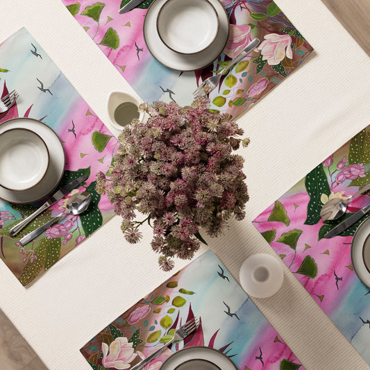 Pink Garden Placemat Set - Aquamarine Design - Artistic Gifts for Women - Art by Artist Tania Herrera from Aquamarine Design Studio