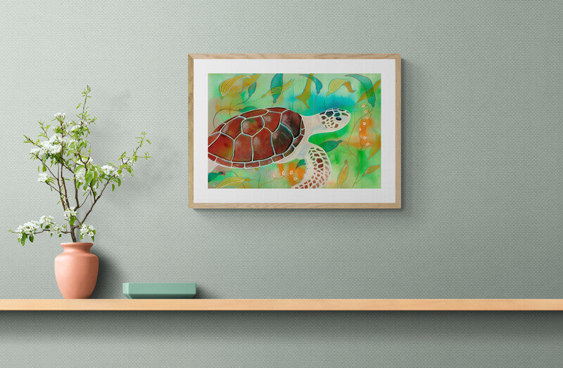 Sea Turtle - Art Print - Aquamarine Design - Artistic Gifts for Women - Art by Artist Tania Herrera from Aquamarine Design Studio