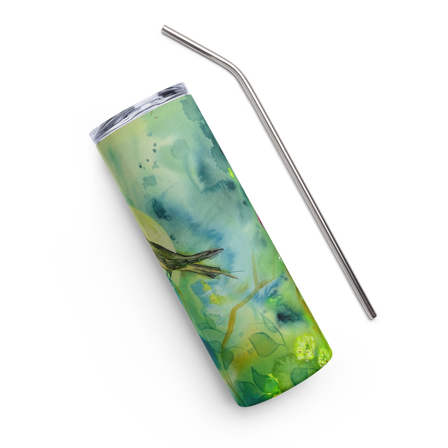 Birds Chirping Stainless steel tumbler - Aquamarine Design - Artistic Gifts for Women - Art by Artist Tania Herrera from Aquamarine Design Studio