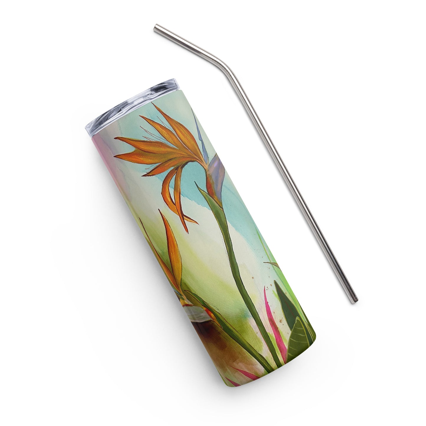 Birds of Paradise Stainless steel tumbler - Aquamarine Design - Artistic Gifts for Women - Art by Artist Tania Herrera from Aquamarine Design Studio