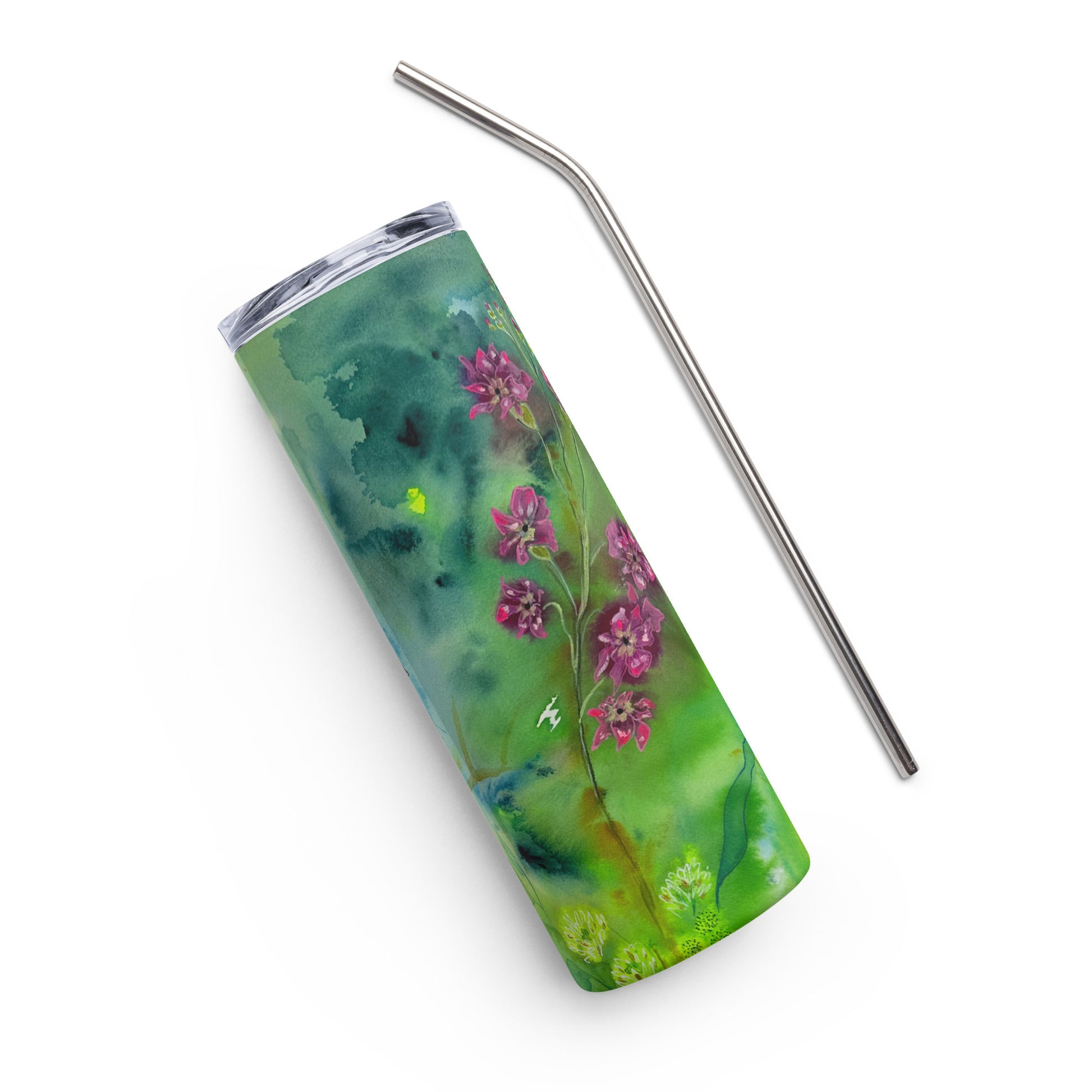 Birds Chirping Stainless steel tumbler - Aquamarine Design - Artistic Gifts for Women - Art by Artist Tania Herrera from Aquamarine Design Studio