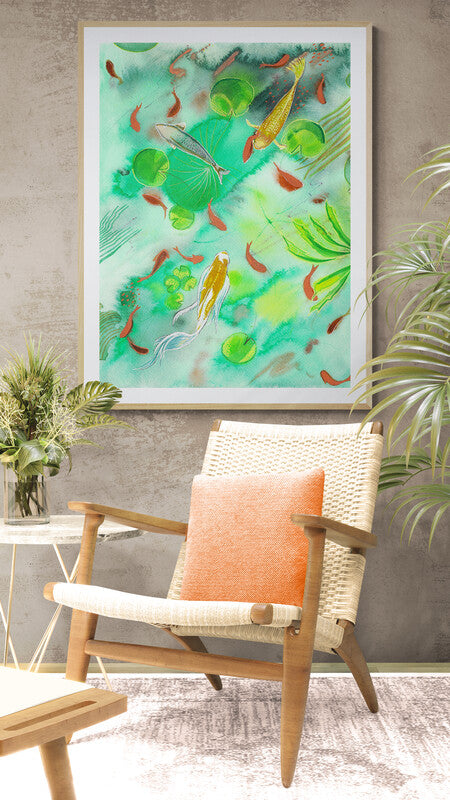 Koi Fish In Serene Pond 1 - Art Print