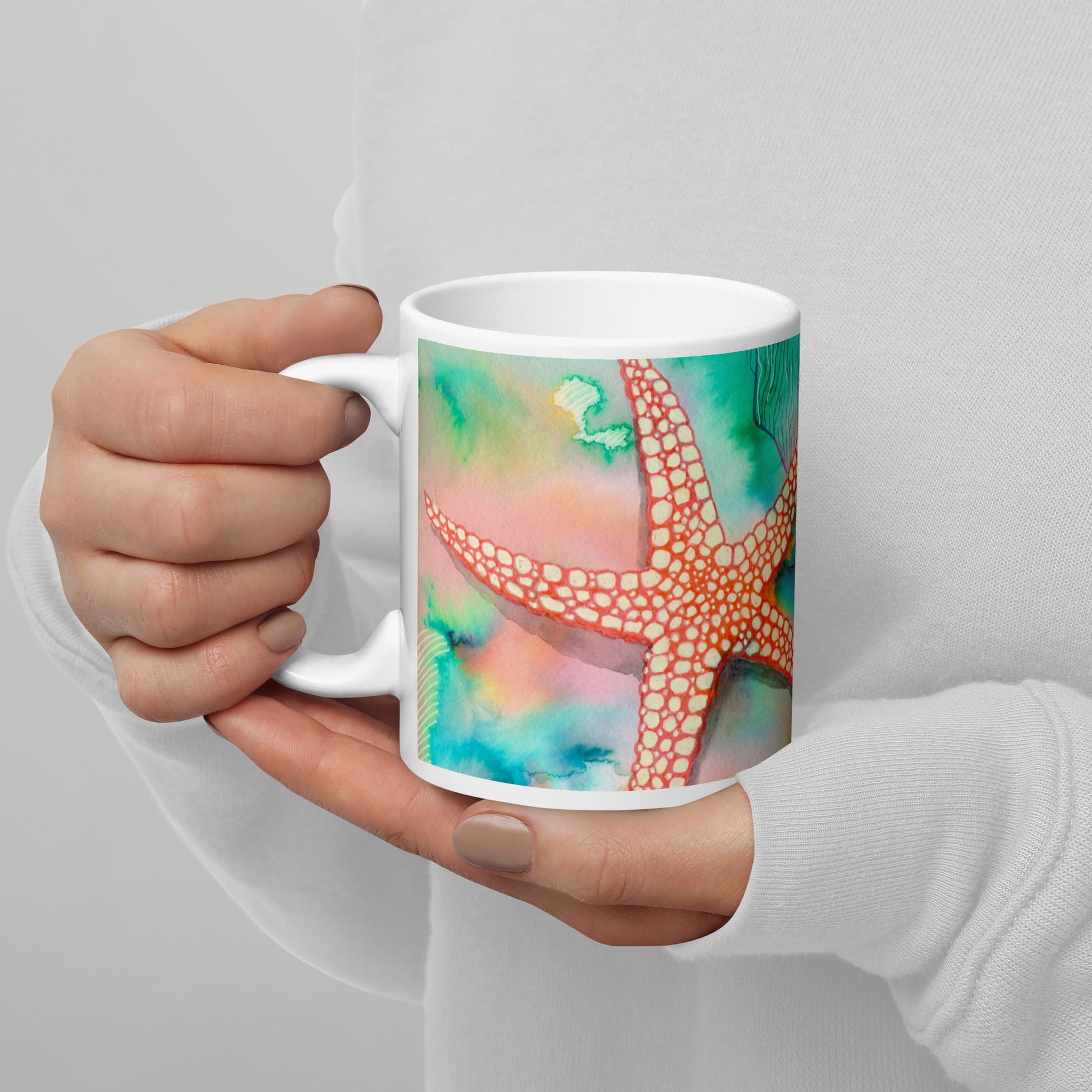 Starfish mug - Aquamarine Design - Artistic Gifts for Women - Art by Artist Tania Herrera from Aquamarine Design Studio