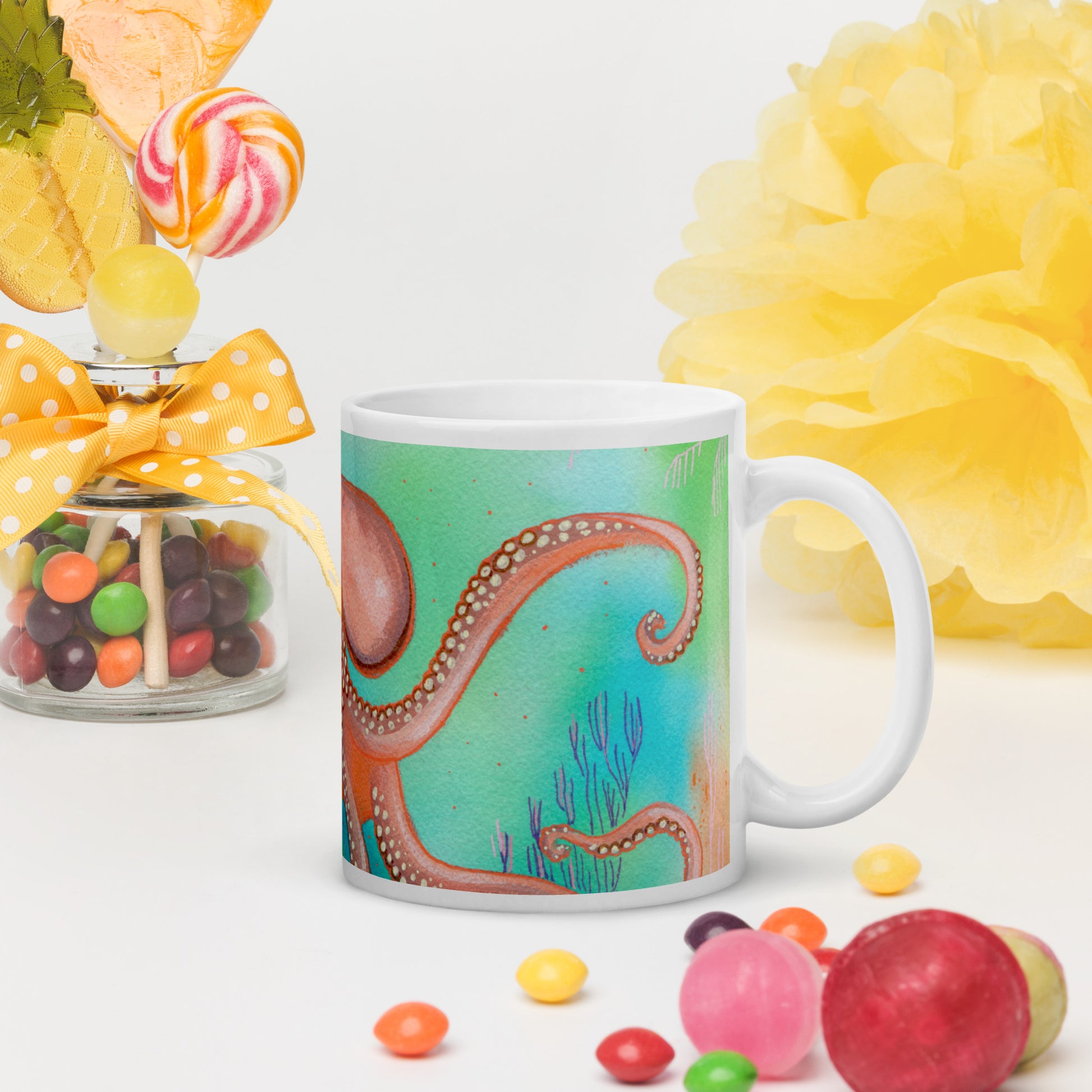 Octopus mug - Aquamarine Design - Artistic Gifts for Women - Art by Artist Tania Herrera from Aquamarine Design Studio