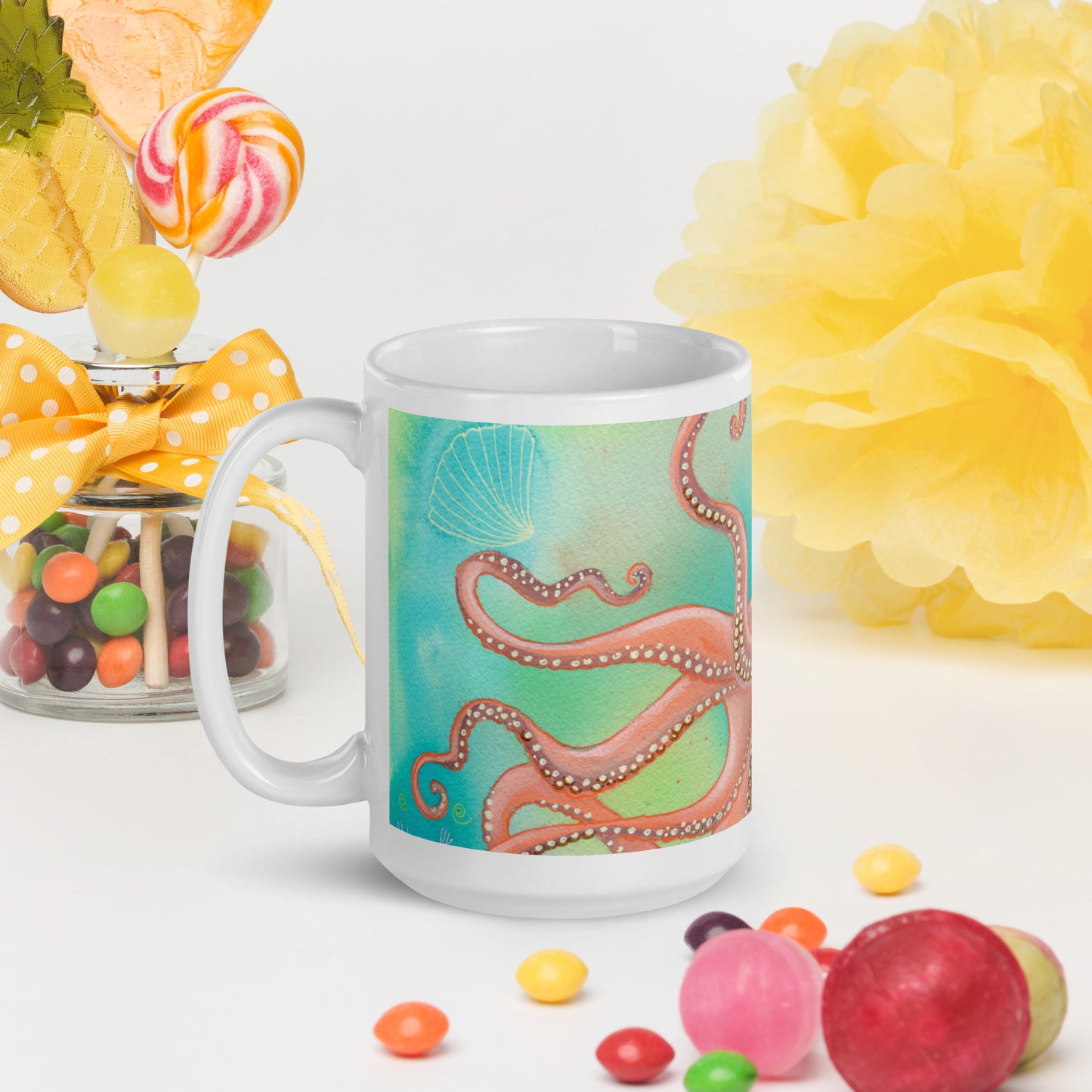 Octopus mug - Aquamarine Design - Artistic Gifts for Women - Art by Artist Tania Herrera from Aquamarine Design Studio