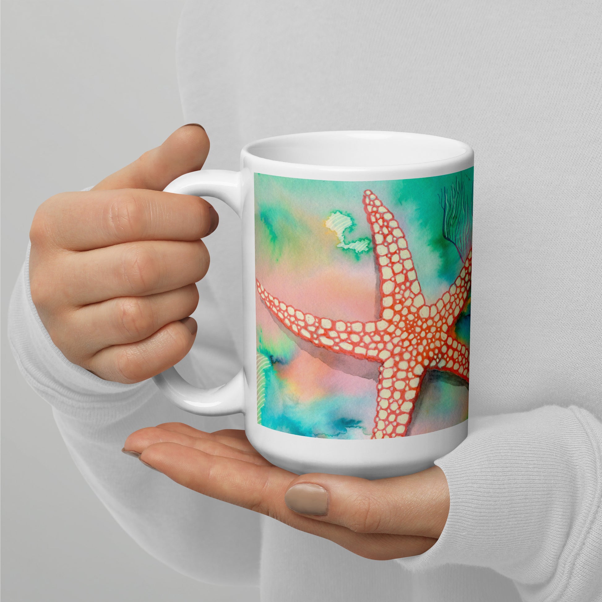 Starfish mug - Aquamarine Design - Artistic Gifts for Women - Art by Artist Tania Herrera from Aquamarine Design Studio