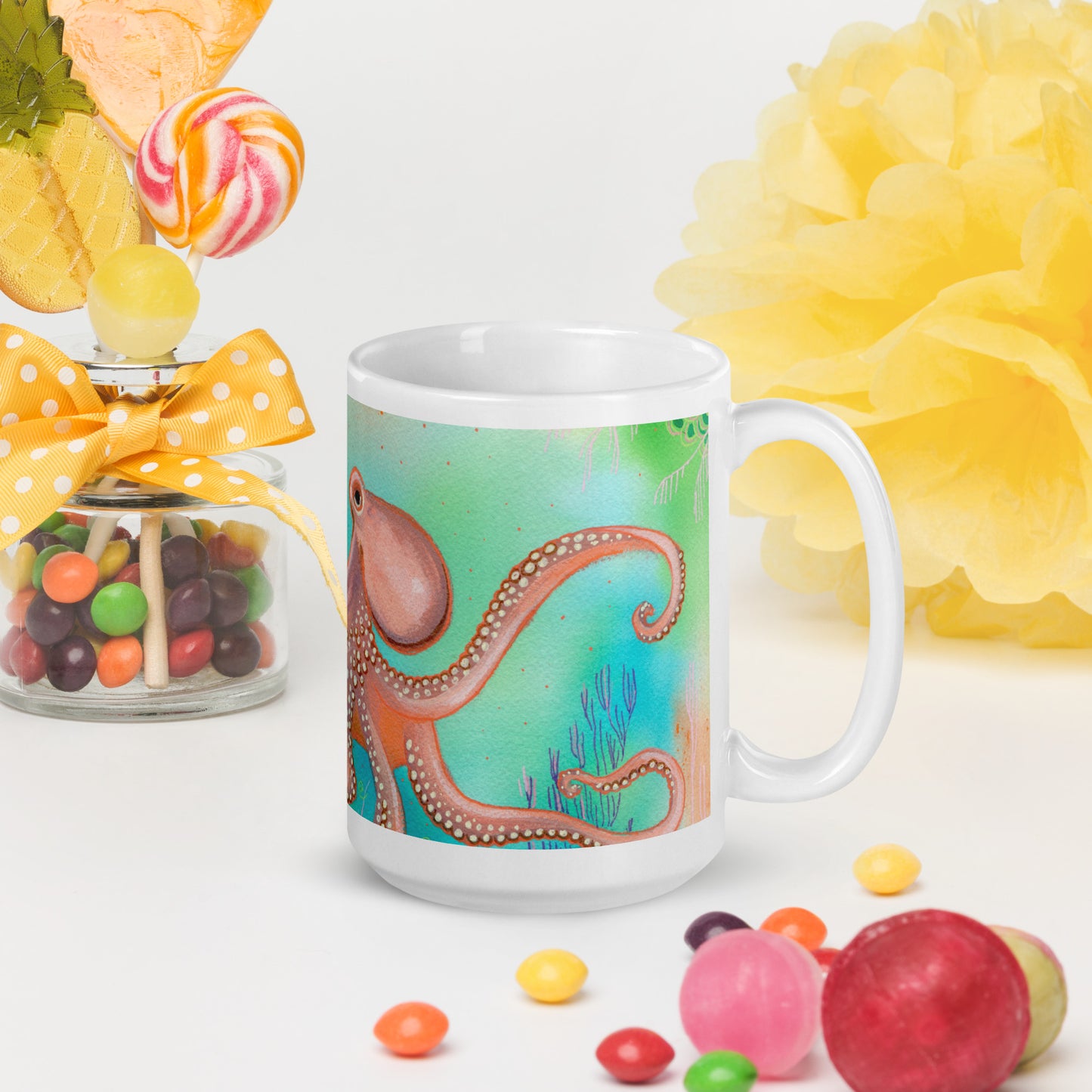 Octopus mug - Aquamarine Design - Artistic Gifts for Women - Art by Artist Tania Herrera from Aquamarine Design Studio