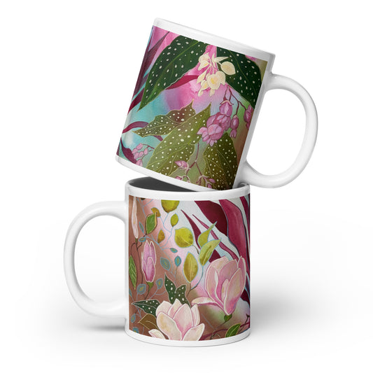 Pink Garden glossy mug - Aquamarine Design - Artistic Gifts for Women - Art by Artist Tania Herrera from Aquamarine Design Studio