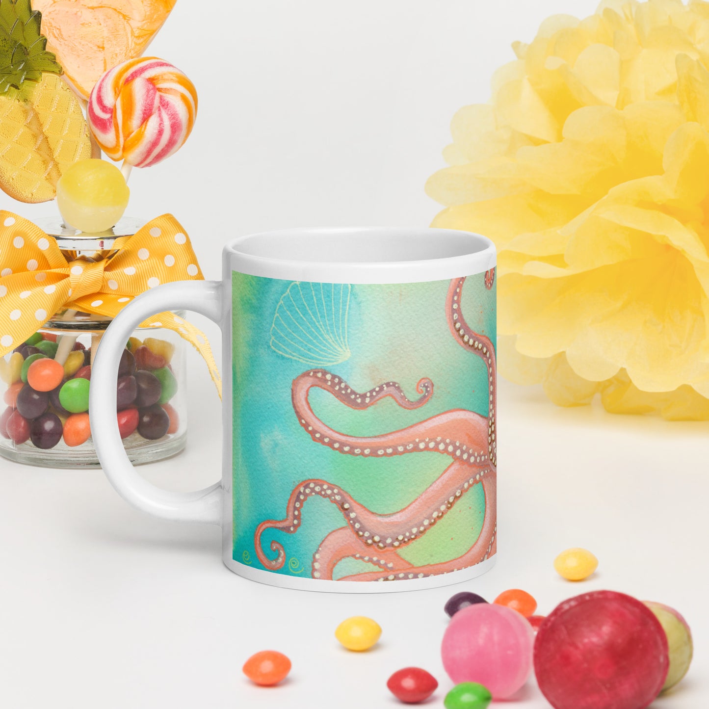 Octopus mug - Aquamarine Design - Artistic Gifts for Women - Art by Artist Tania Herrera from Aquamarine Design Studio