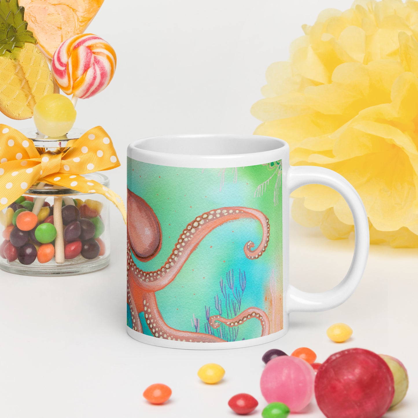 Octopus mug - Aquamarine Design - Artistic Gifts for Women - Art by Artist Tania Herrera from Aquamarine Design Studio