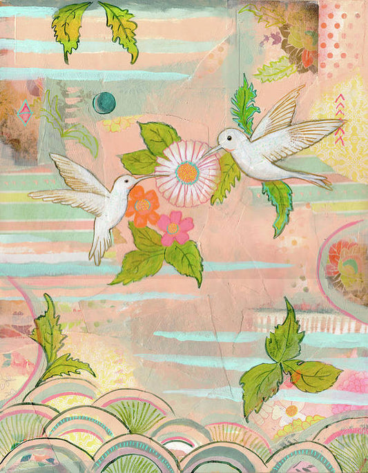 Hummingbirds in the garden - Art Print - Aquamarine Design - Artistic Gifts for Women - Art by Artist Tania Herrera from Aquamarine Design Studio