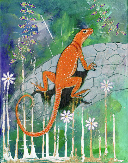 Orange Lizard - Art Print - Aquamarine Design - Artistic Gifts for Women - Art by Artist Tania Herrera from Aquamarine Design Studio