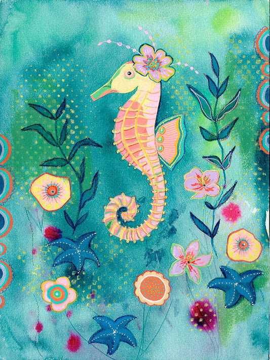 Seahorse - Art Print - Aquamarine Design - Artistic Gifts for Women - Art by Artist Tania Herrera from Aquamarine Design Studio